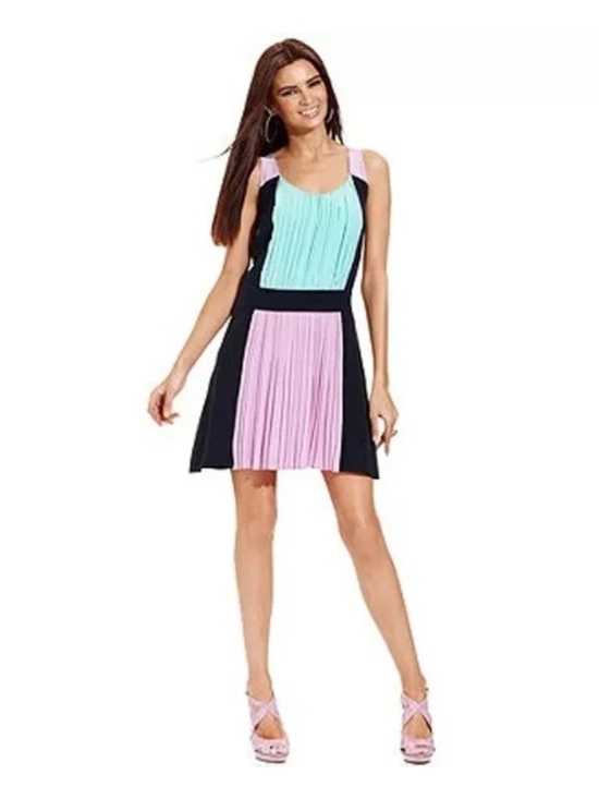 Betsey Johnson Dresses & Skirts - Betsey Johnson Pleated Sleeveless Navy Blue, Teal and Lilac Midi Dress